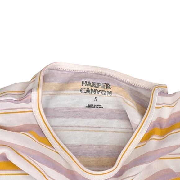 NWT Harper Canyon Girls Long Sleeve White Purple Stripe Top Ruffle Sleeve Size 5 - Picture 4 of 5